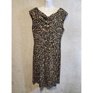 Kasper Women's Size Large Empire Dress Sleeveless Cowl Neck Animal Print EUC